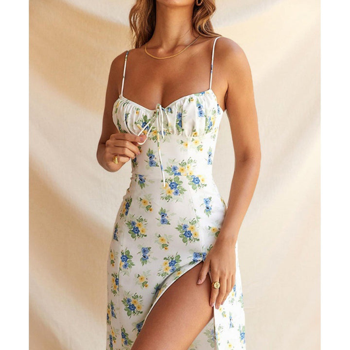 Dame blomstertrykt maxi kjole med høj split design Stilla