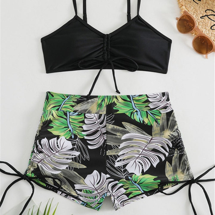 Dame bikini sæt med rynket dekoreret top og moderne shorts Skovae