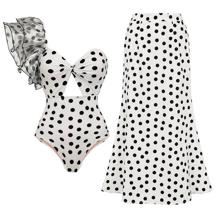 Dame one-piece badedragt med asymmetrisk flæse design Skovae