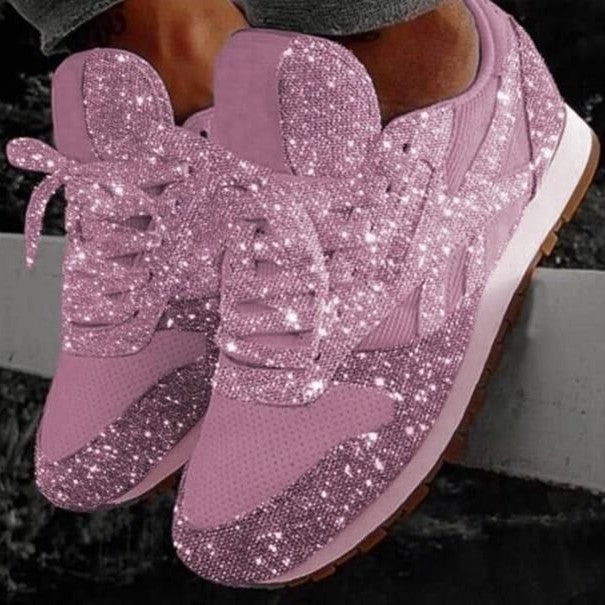 Dame nan glitrende sneakers med krystalbesat overflade, polstret komfortfodseng og skridsikker gummisål Skovae