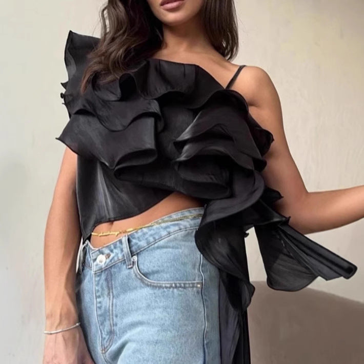 Dame Rynkeoverdel med asymmetrisk design og svingende fald Stilla