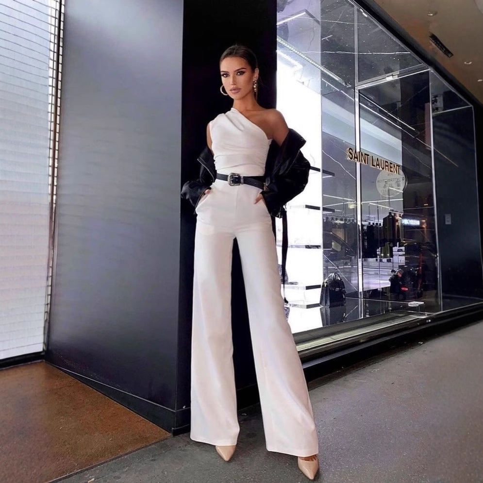 Dame One-Shoulder Jumpsuit med bredt ben Skovae
