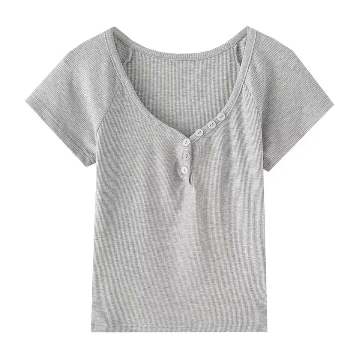 Dame afslappet kortærmet Henley-T-shirt med raffinerede knapdetaljeringer Stilla