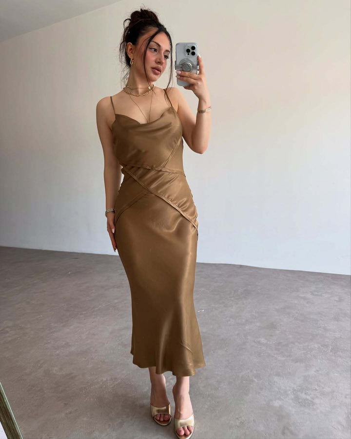Dame Satin Midi Kjole Stilla