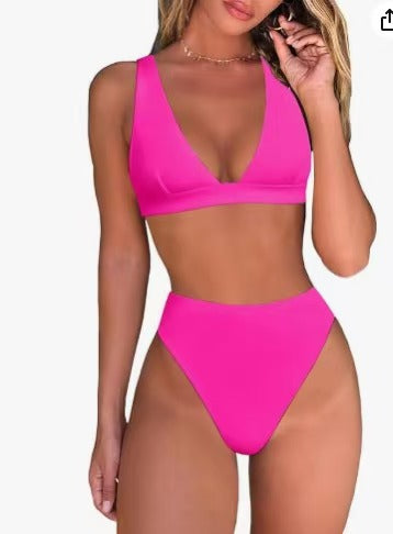 Dame Høj taljeret Bikini Sæt med V-Udskæring Skovae