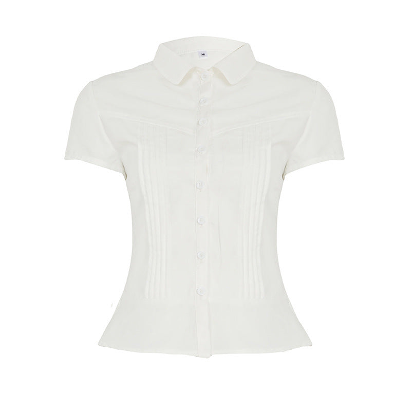Damen Bluse mit tailliertem Schnitt und dekorativen Falten Skovae