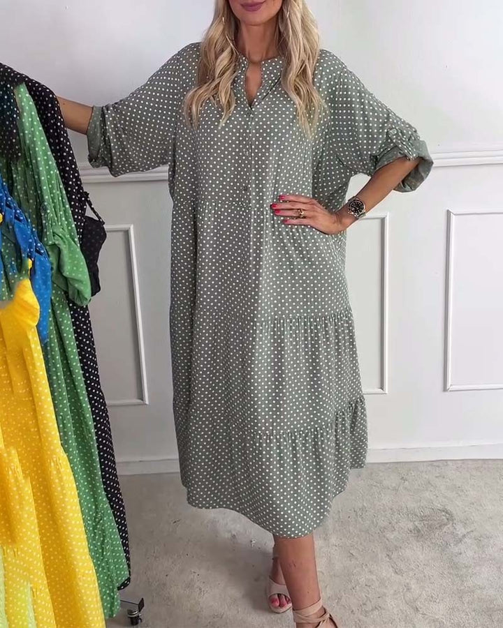 Dame Maxi-Kjole med elegant prikmønster og flatterende snit Stilla