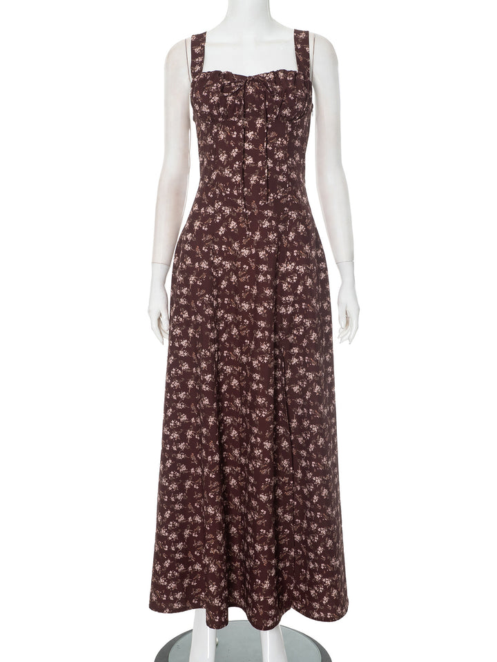 Femme Floral Print Maxi-kjole med justerbare bånd Stilla