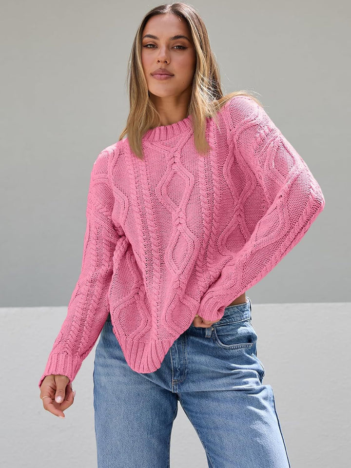 Kvinnernes chunky strikkede sweater med kabeldesign Stilla