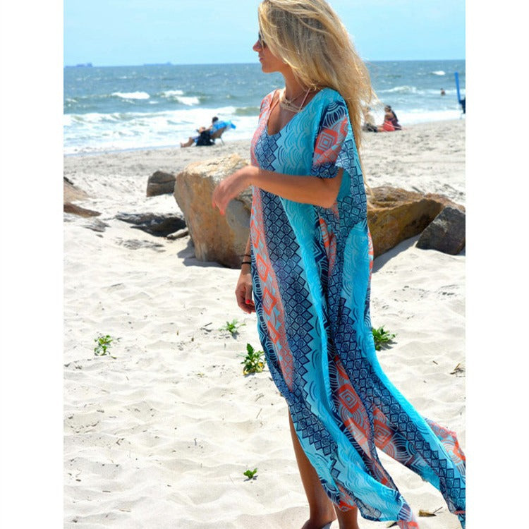 Dame Strandkaftan med kunstnerisk geometrisk design Stilla