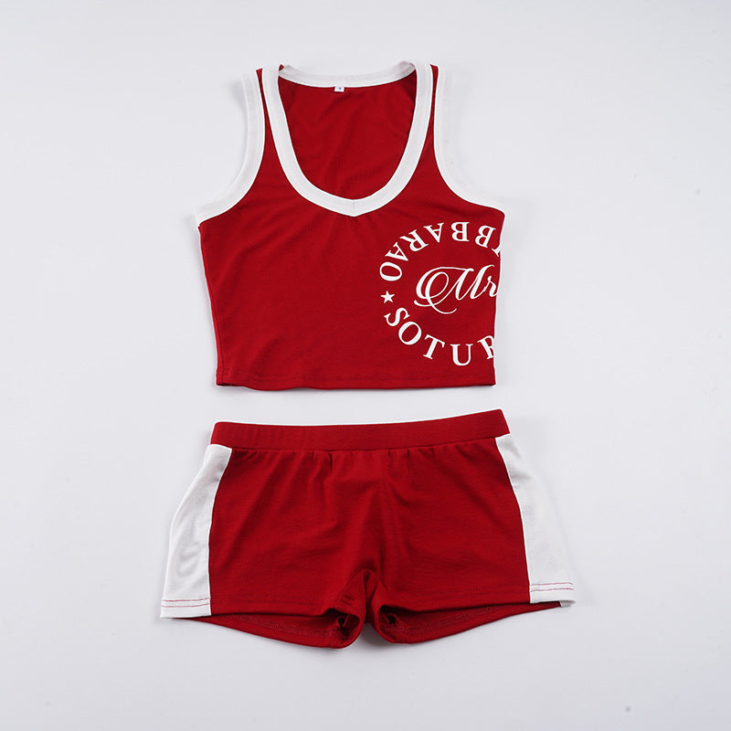 Dame sporty sæt med rynker og moderne print Skovae