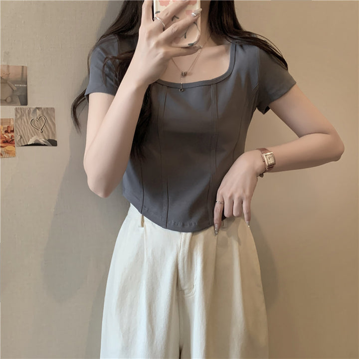 Femme Quadrat-Udskæring Cropped T-Shirt med struktureret Stitching Stilla