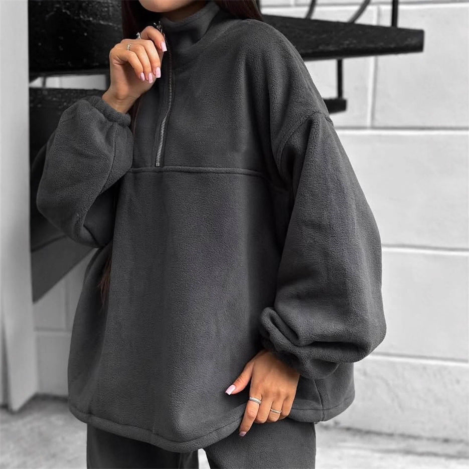 Kvinders oversized fleece jumpsuit med høj krave og lynlås Skovae