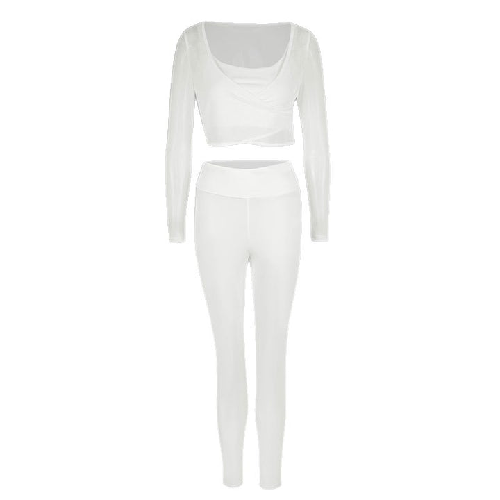 Dame Sporty sæt med kreativ bluse med lange ærmer og figurtilpassede leggings Skovae