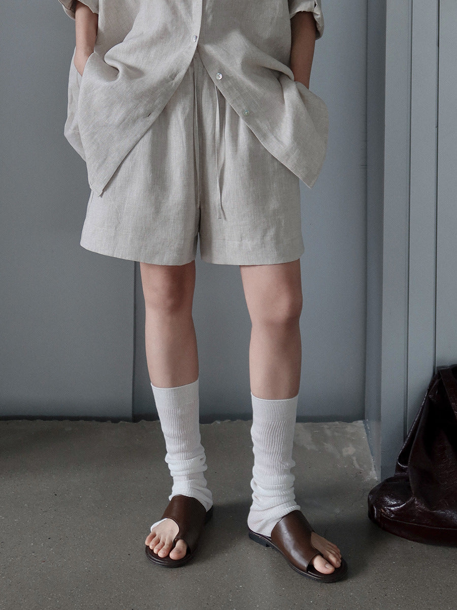Damer afslappet linned shorts med elastisk talje og praktiske sidelommer Stilla