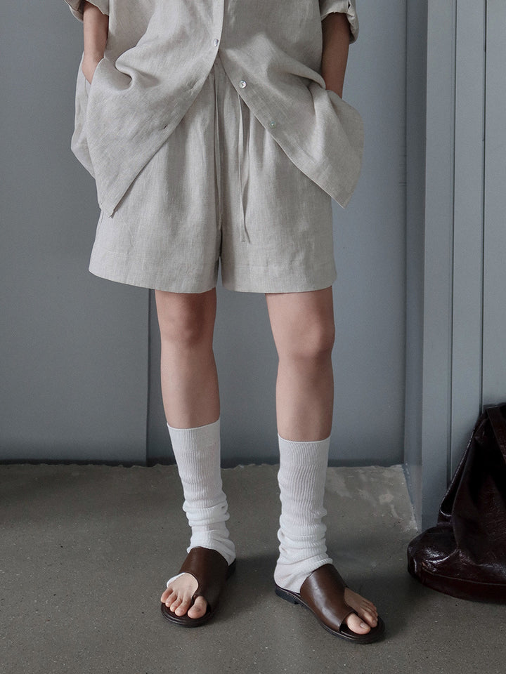 Damer afslappet linned shorts med elastisk talje og praktiske sidelommer Stilla