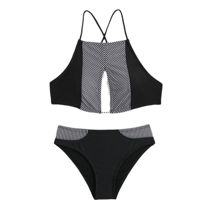 Dame højhalset stribet bikini sæt Stilla