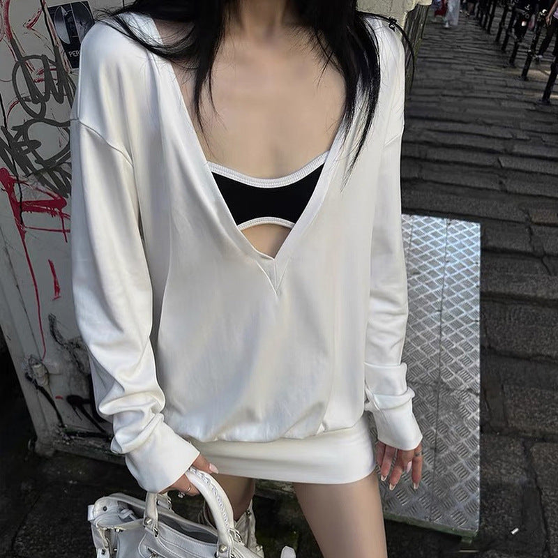 Dame Oversized Deep V-Udskæring Langærmet Top Stilla