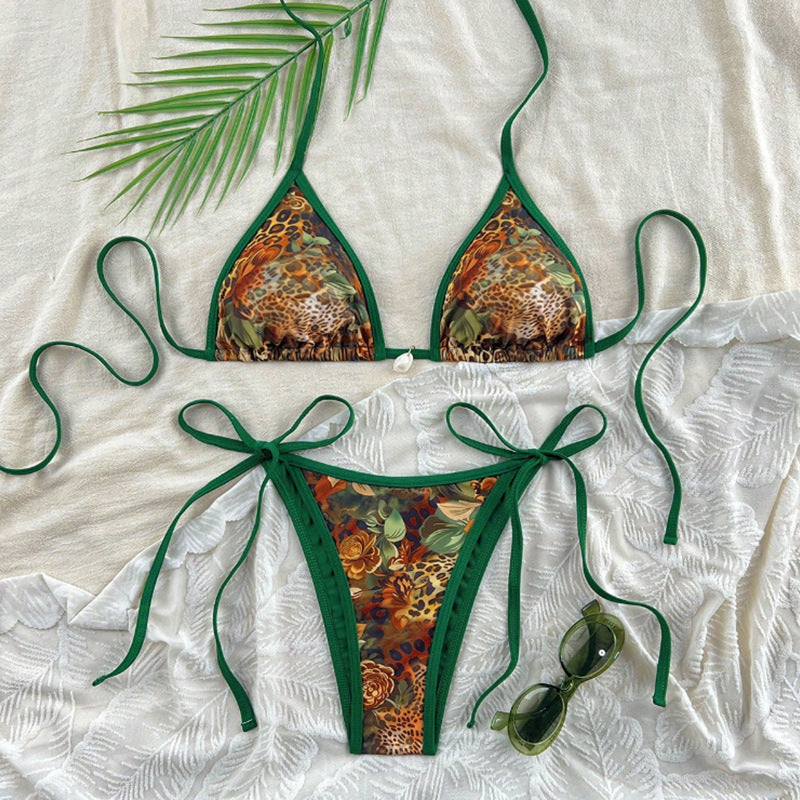 Dame triangel-bikini med dyremønster og sidelægninger Skovae