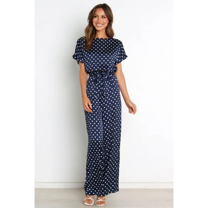 Dame jumpsuit med vidde bukseben og elegant bindebælte Stilla