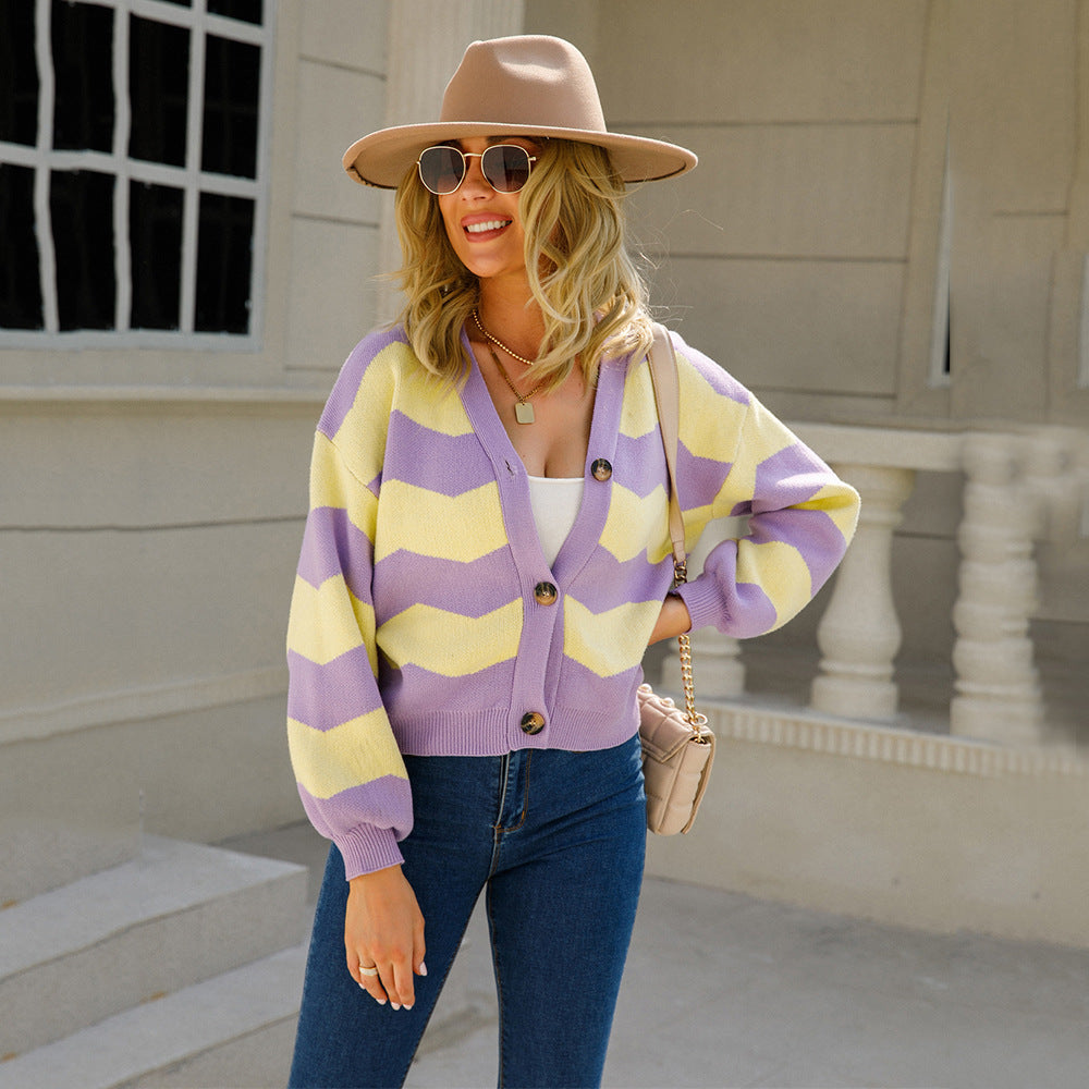 Kvinders fashionable cardigan med chevron mønster Stilla