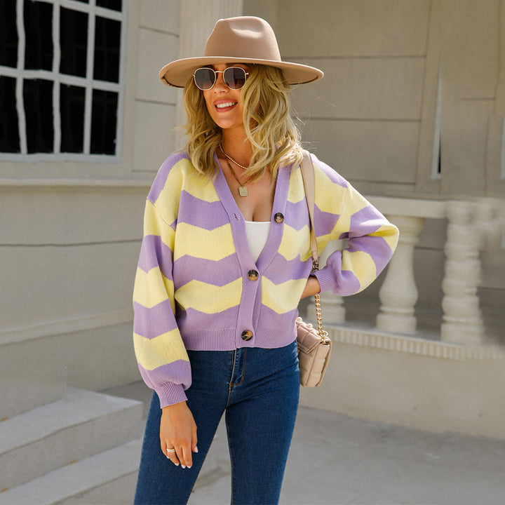 Kvinders fashionable cardigan med chevron mønster Stilla