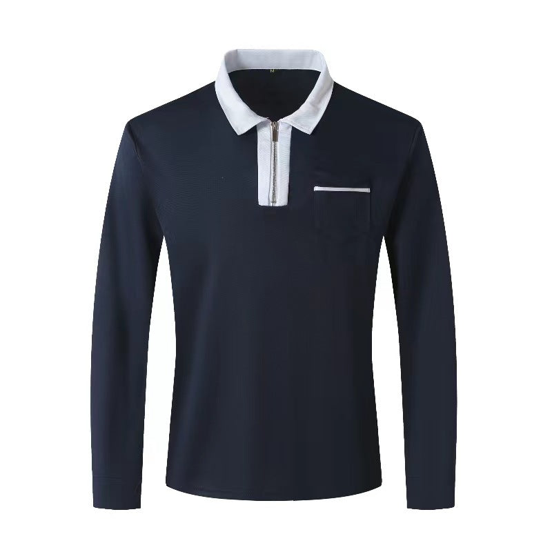Herrer nan elegant Langærmet poloshirt med markeret ståkrave metal kort lynlås og brystlomme Skovae