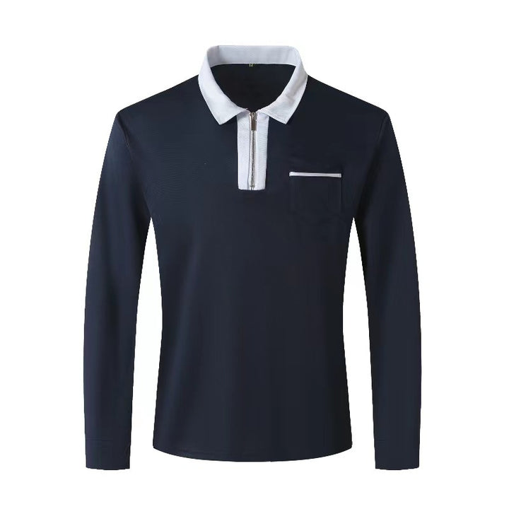 Herrer nan elegant Langærmet poloshirt med markeret ståkrave metal kort lynlås og brystlomme Skovae