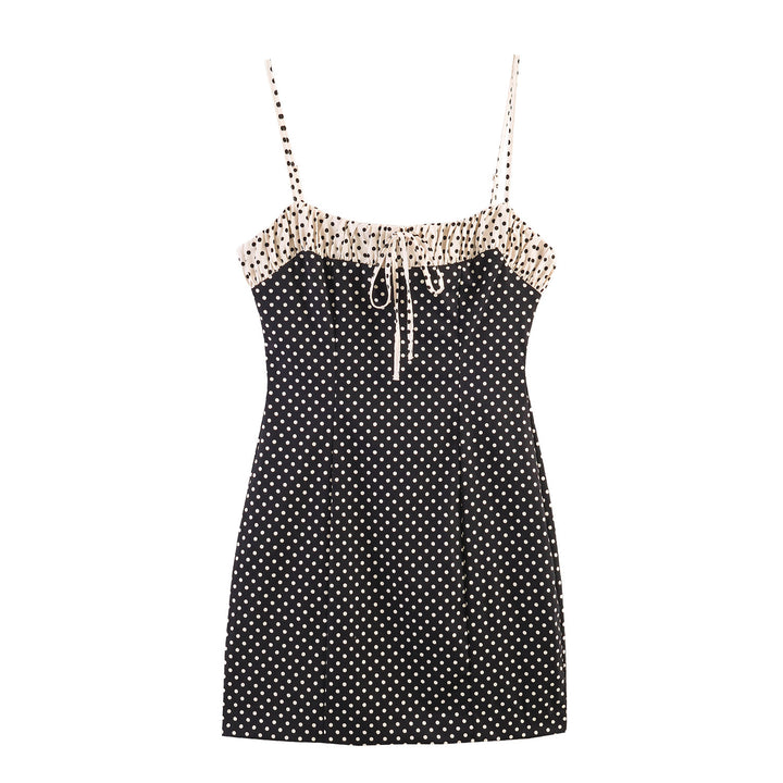 Dame spaghetti stropkjole med rynker og polka prikker Skovae