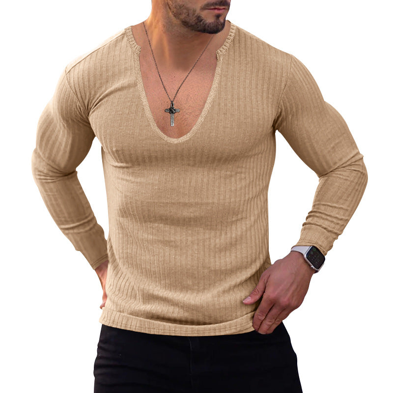 Herrer Langærmet Henley T-shirt med dyb V-hals og struktureret stof Stilla