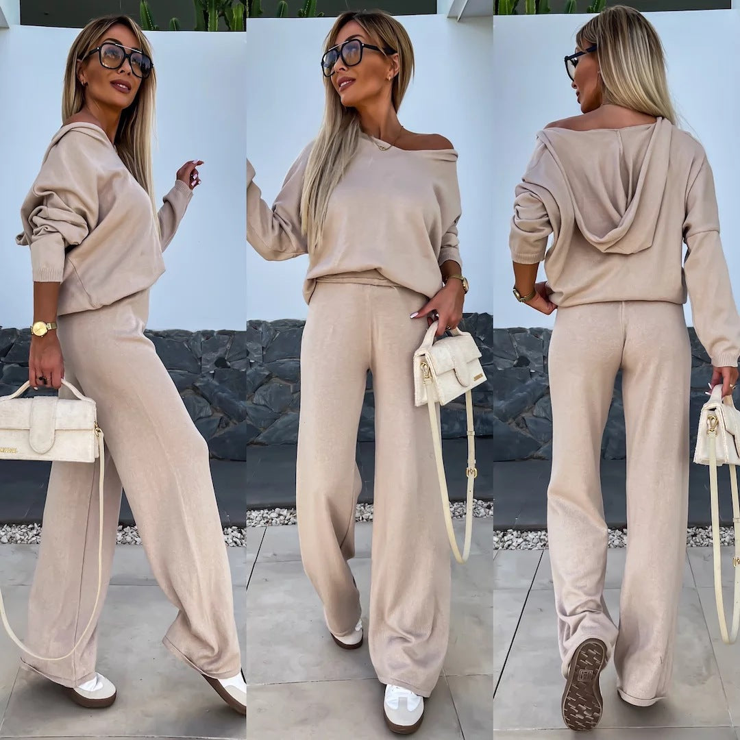 Kvinders fleece loungewear sæt med løs pasform og afslappet stil