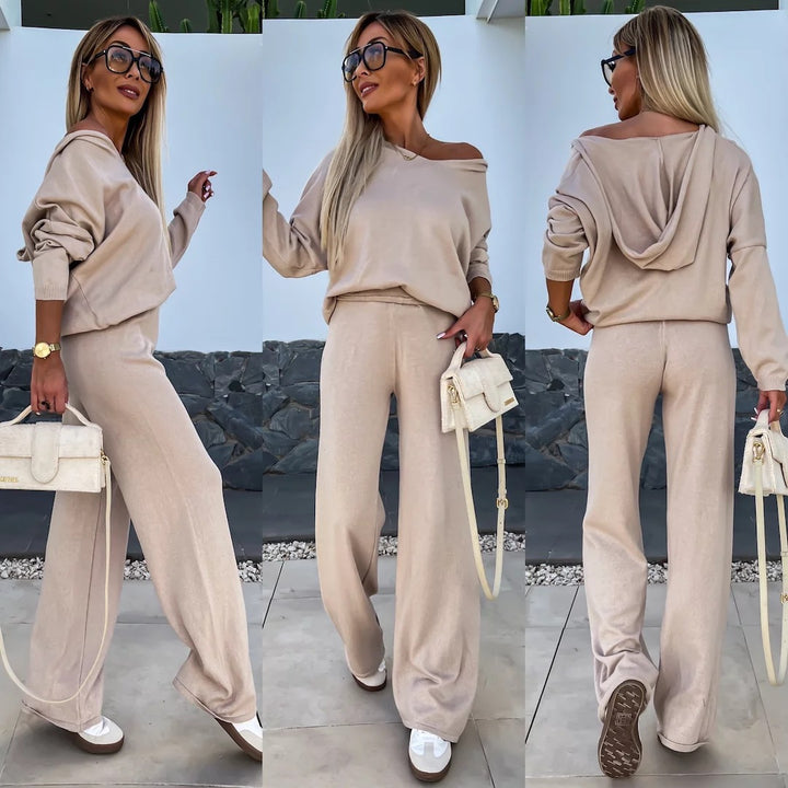 Kvinders fleece loungewear sæt med løs pasform og afslappet stil
