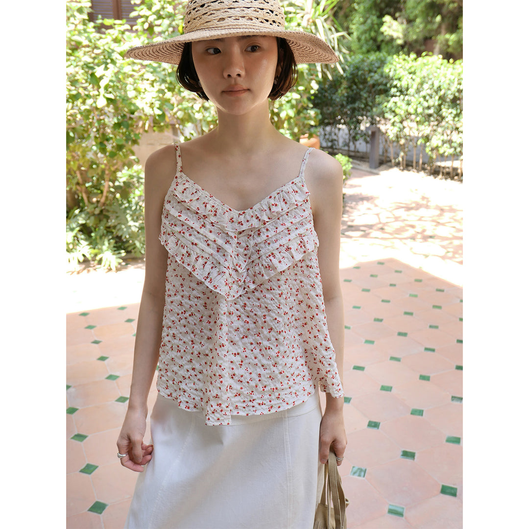 Dame ruffles top med fine blomsterprint og justerbare stropper Stilla