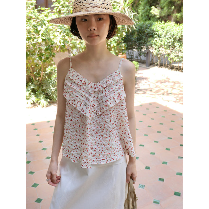 Dame ruffles top med fine blomsterprint og justerbare stropper Stilla