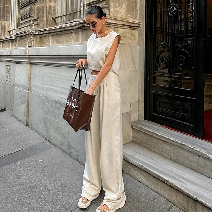 Dame Elegant kombineret Crop-Top og High-Waist-Bukser Sæt Stilla