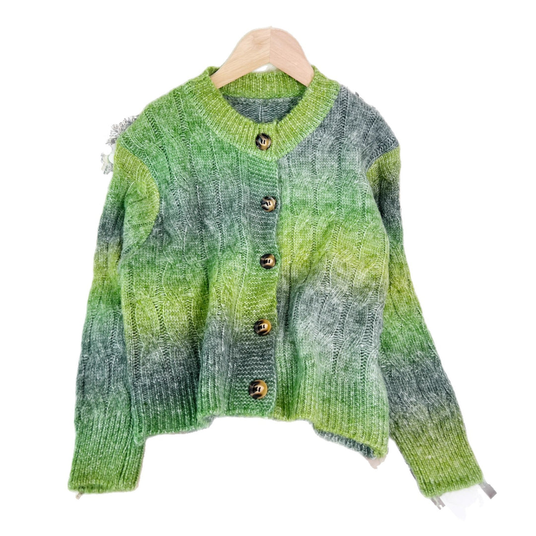 Kvinders elegante cardigan med mode kabelmønster og gradient Stilla
