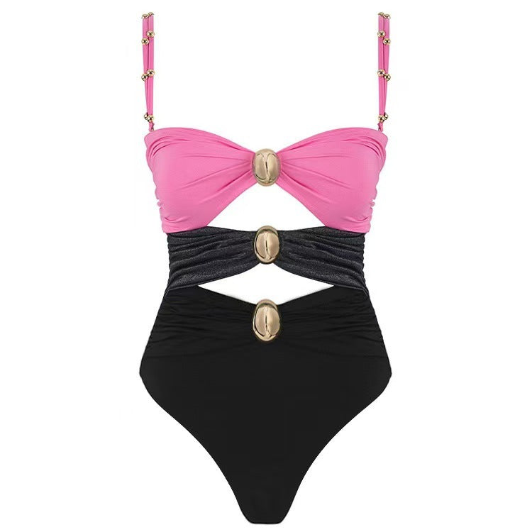 Dame en-dels badedragt med stilfulde snøredetaljer og elegante strand maxi nederdele Skovae