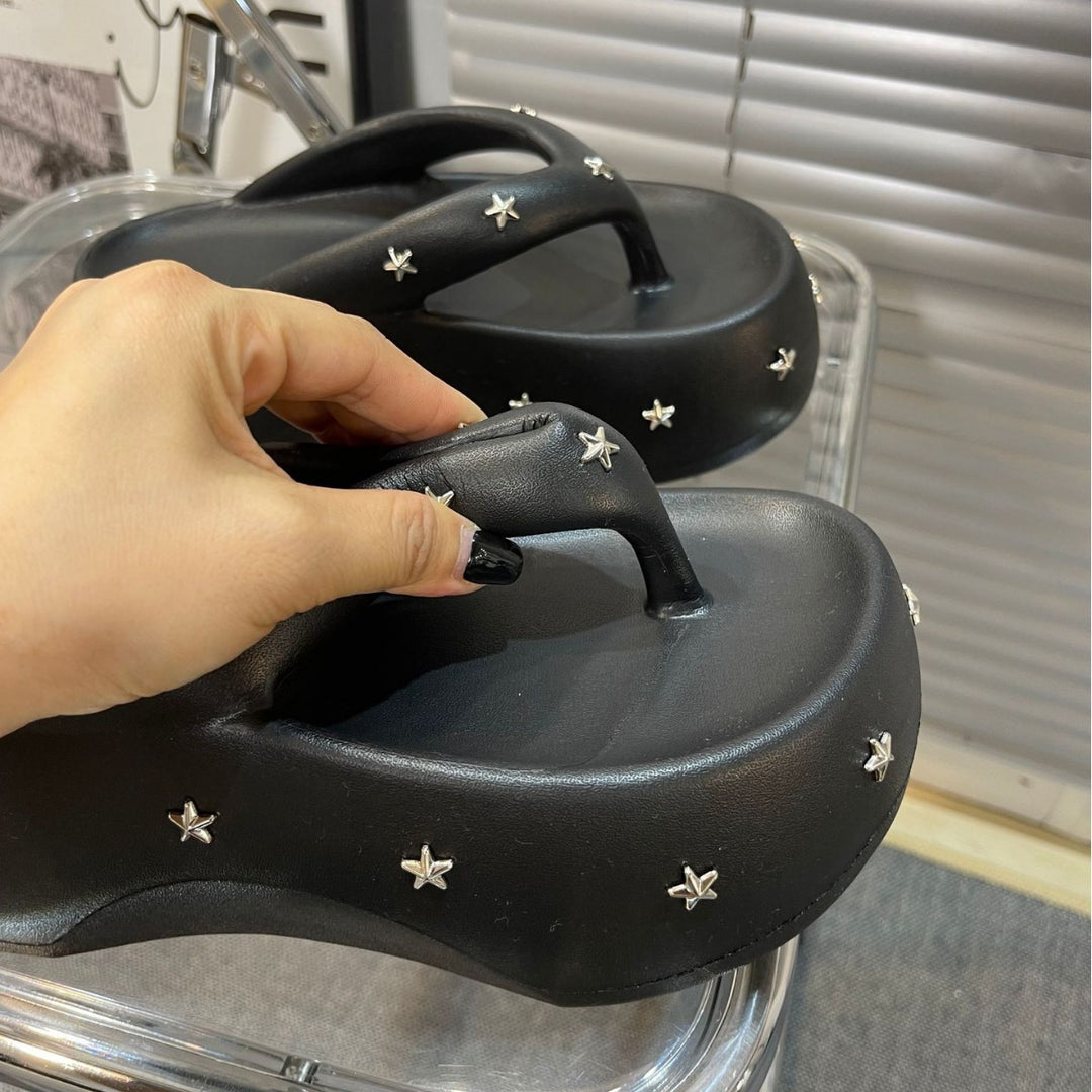 Dame komfortable flip-flops med dekorativ stjernesmuck Stilla