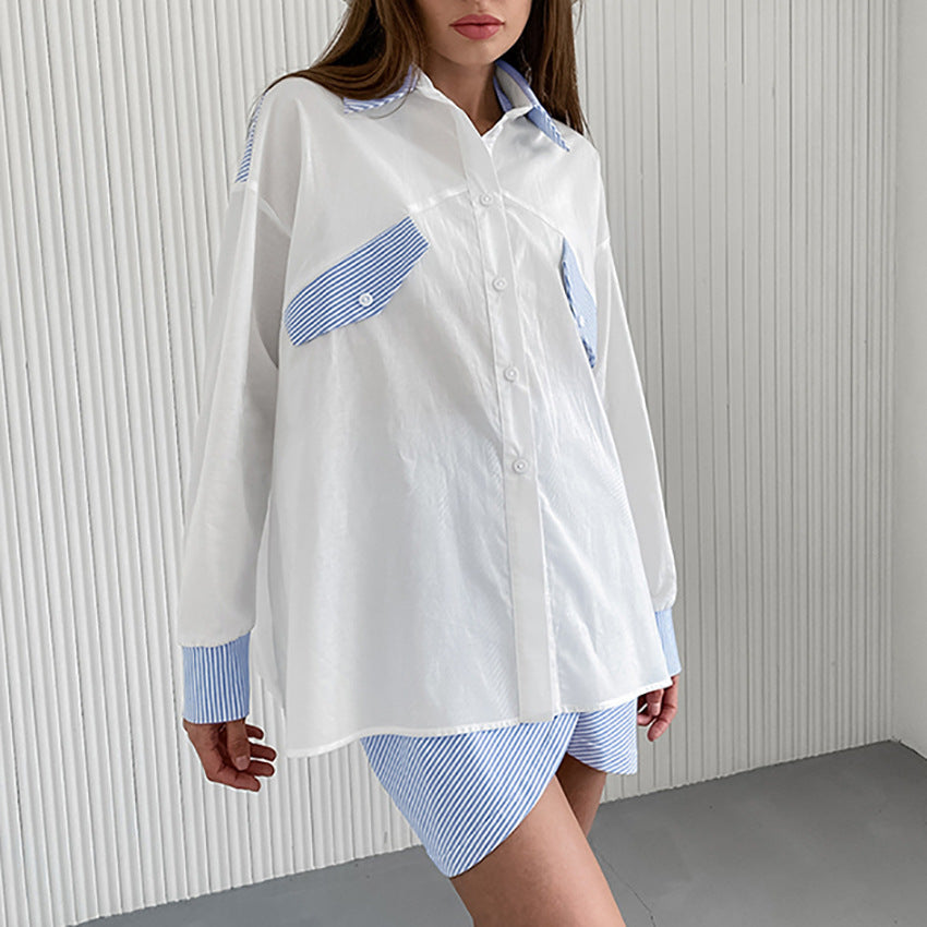 Dame Casual Langærmet Bluse med stribede accenter og oversized snit Stilla
