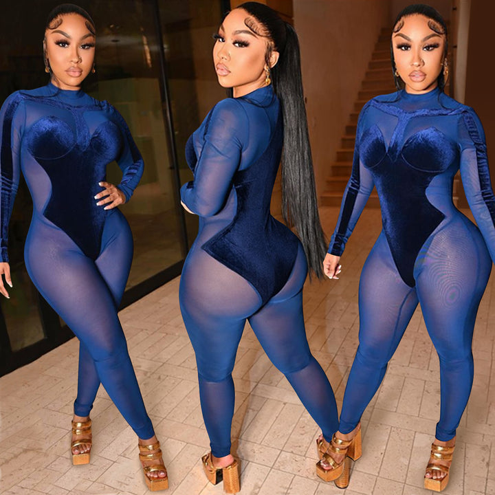 Dame Elegant Bodysuit med transparente indlæg og dyb udskæring Stilla