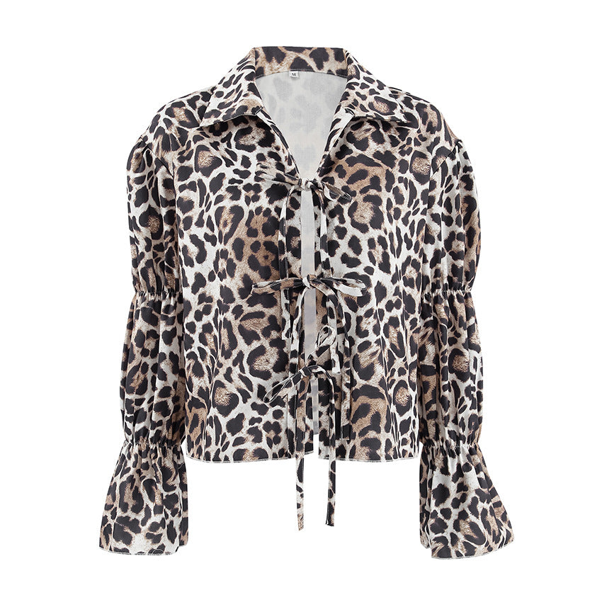 Dame bluse med leopardmønster og voluminøse ærmer Stilla