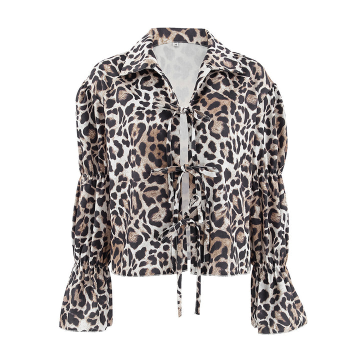 Dame bluse med leopardmønster og voluminøse ærmer Stilla