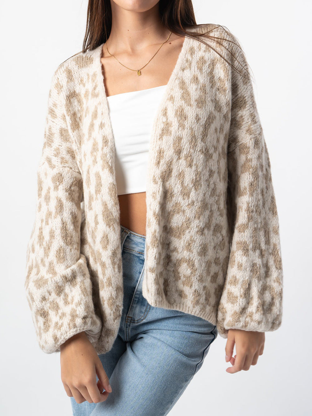 Kvinder Oversized Cardigan med Trendy Leopardprint og Voluminøse Ærmer Stilla