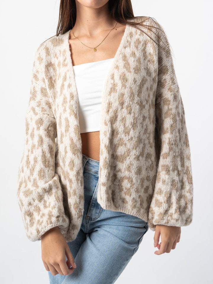 Kvinder Oversized Cardigan med Trendy Leopardprint og Voluminøse Ærmer Stilla
