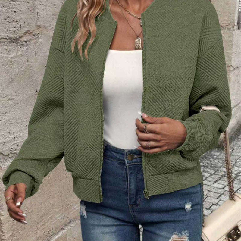 Dame moderigtig sweatjakke med tekstureret design og lynlås Stilla
