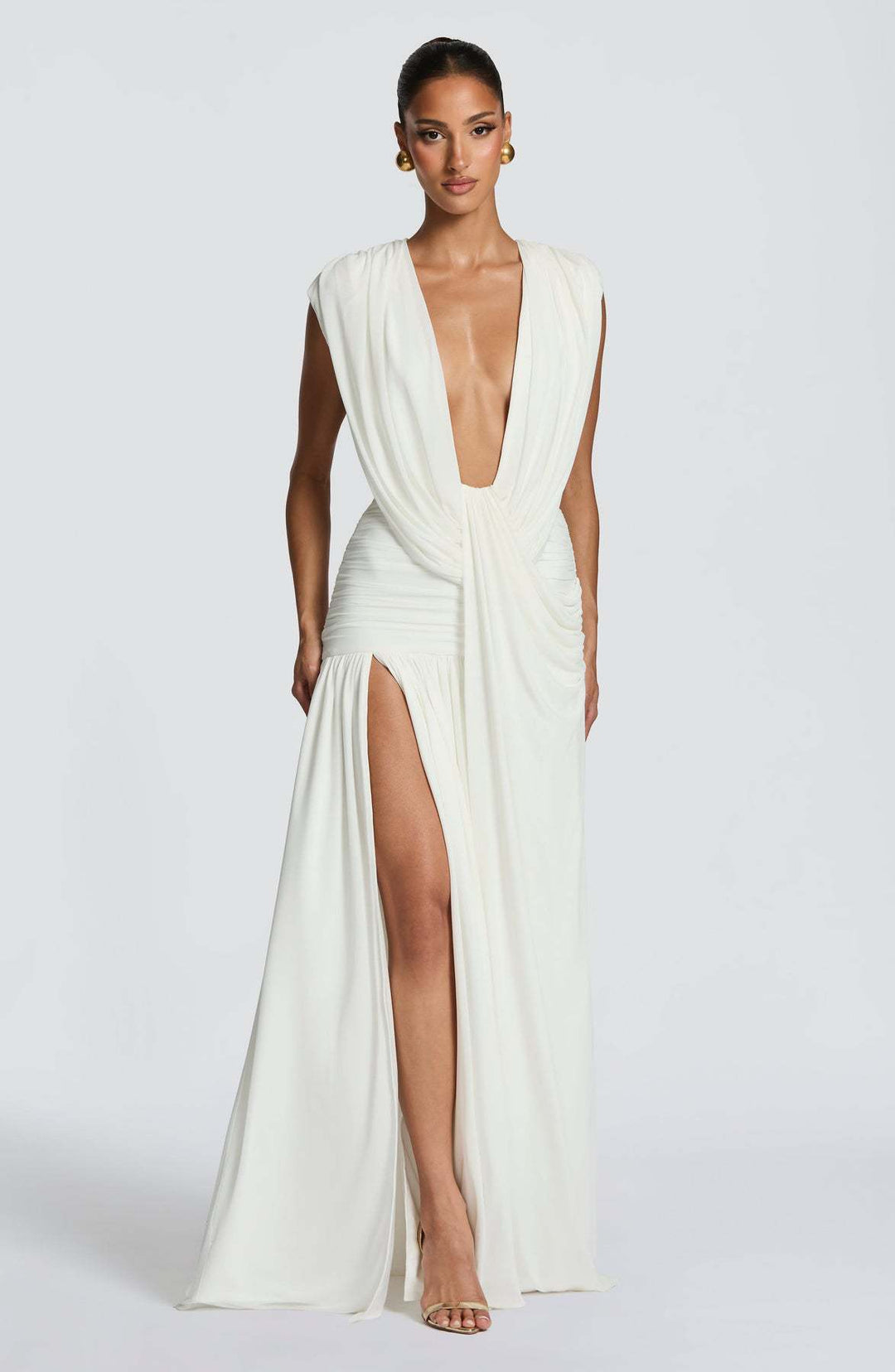 Damer Elegant Wrap Dress med Dyb V-Hals og Rynket Skirt