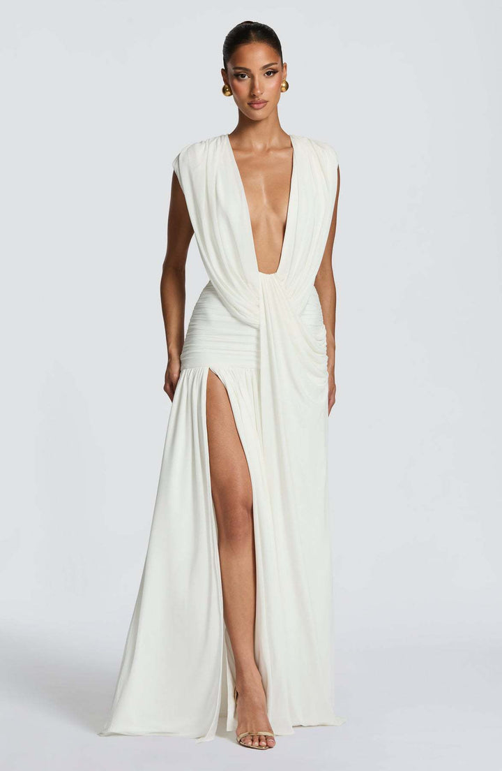Damer Elegant Wrap Dress med Dyb V-Hals og Rynket Skirt