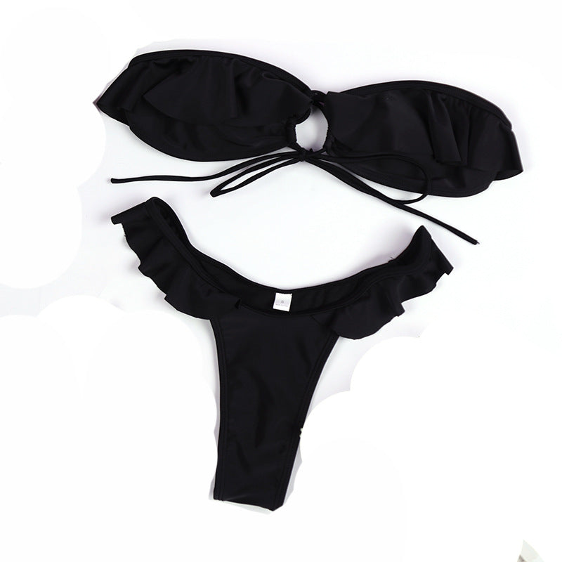 Dame bandeau-bikini-sæt med rynkedetaljer og justerbare stropper Stilla