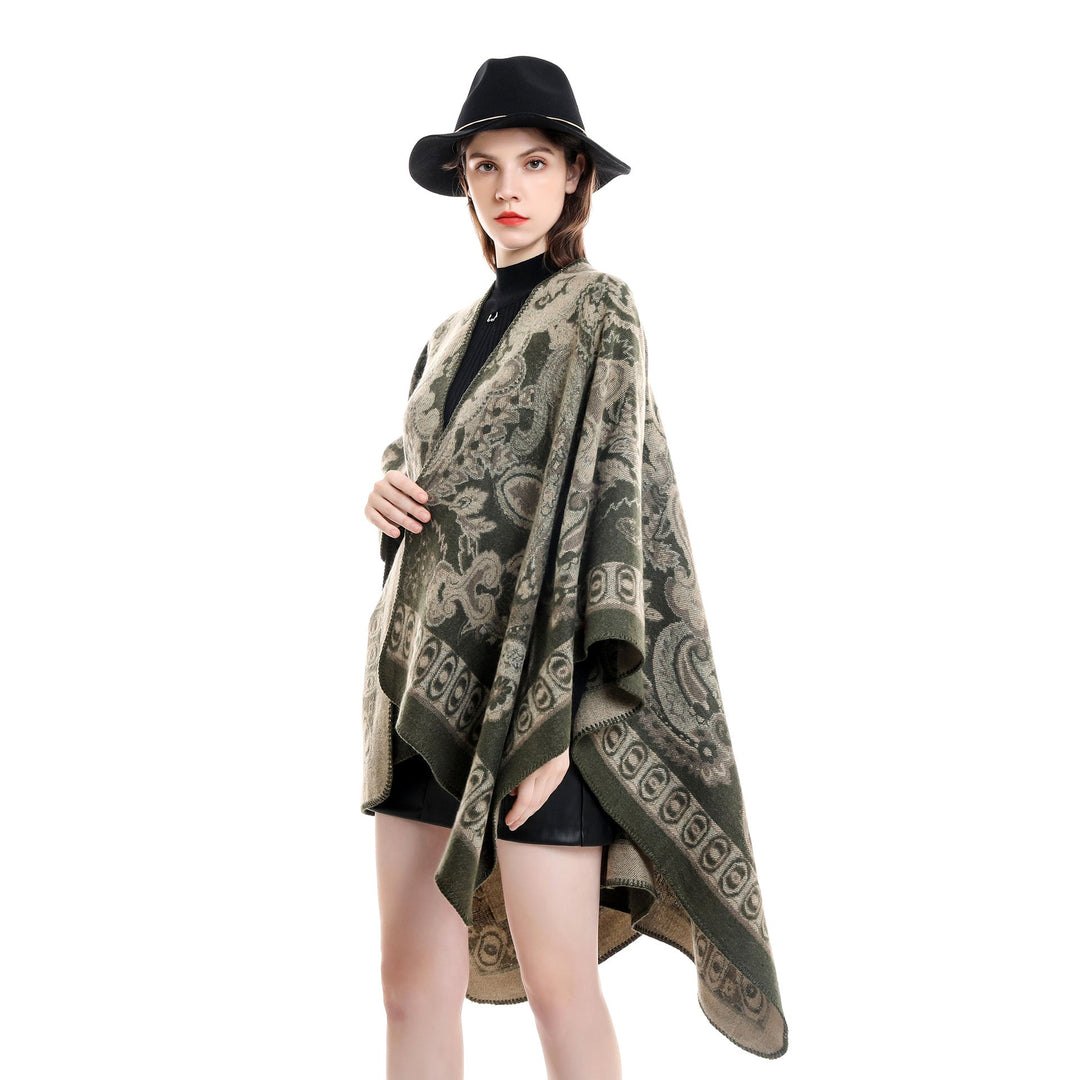 Dame Elegant Poncho med Kunstnerisk Blomster Mønster og Luksuriøst Feel Skovae