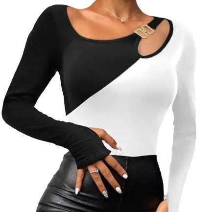 Dame top med asymmetrisk design og dekorative cut-outs Stilla